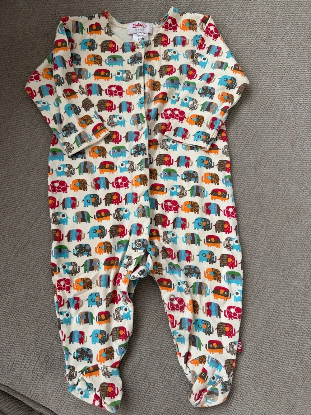 Zutano Cream Footed One-Piece with Colorful Elephant Print